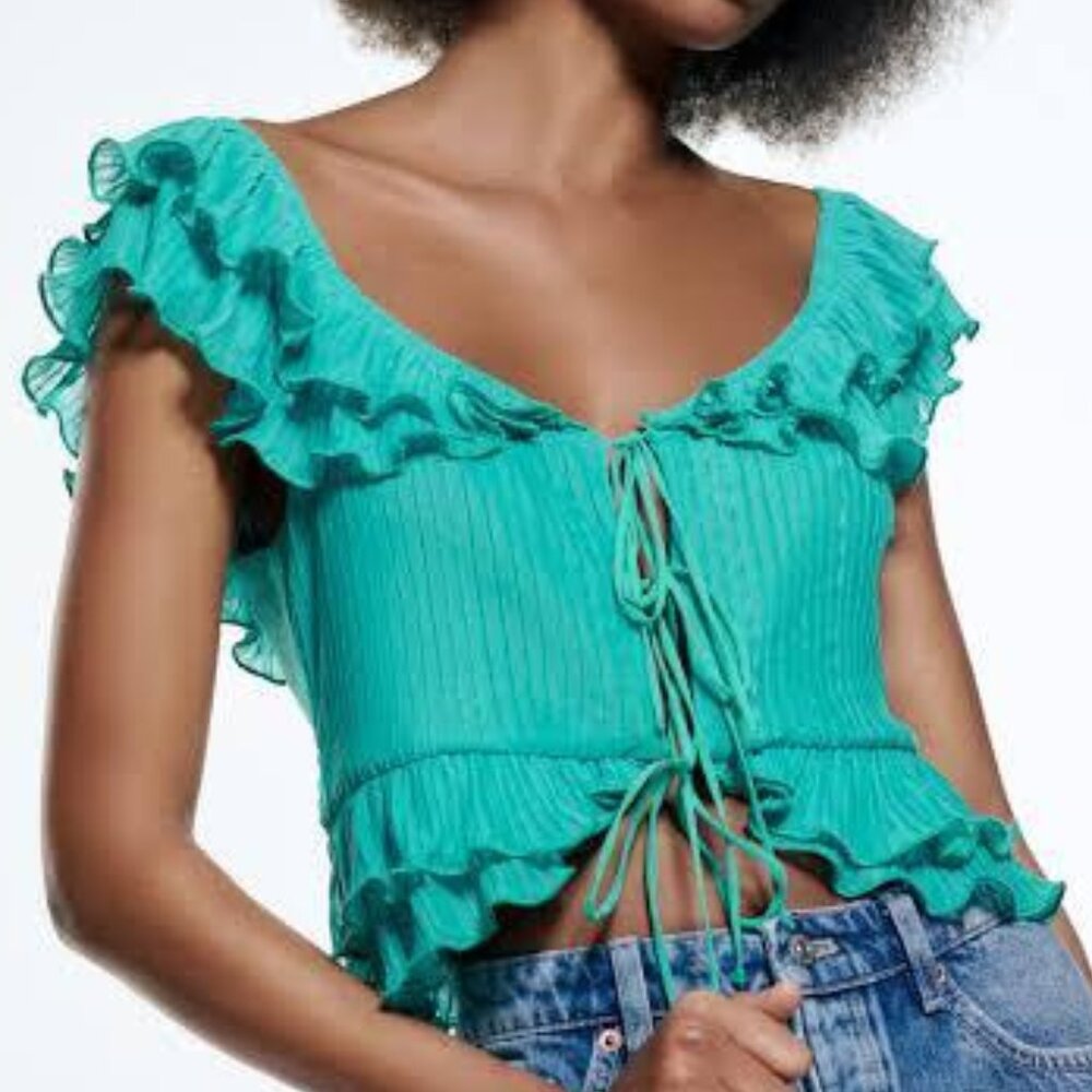Zara Ruffle Tie-Front Top